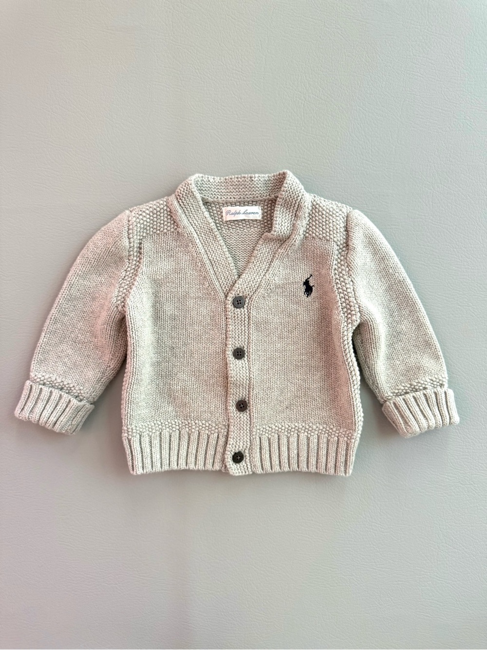 Ralph Lauren Baby Grey Knit Cardigan Grandpa Sweater - No Size Tag 3-6M